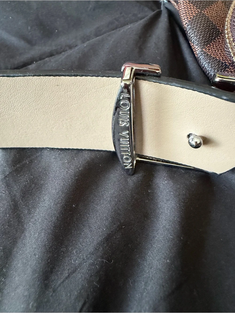 Brown damier Logo Buckle Belt